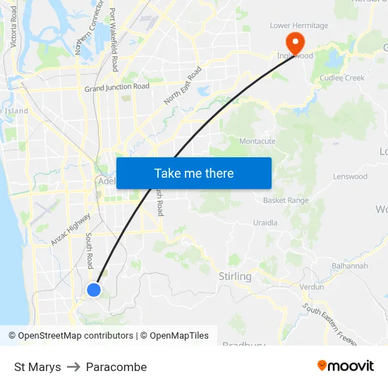 St Marys to Paracombe map