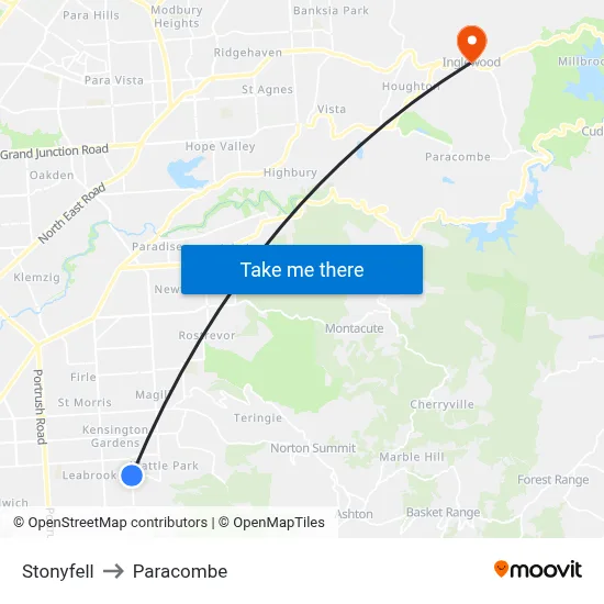 Stonyfell to Paracombe map