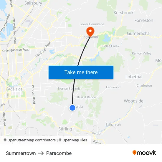 Summertown to Paracombe map
