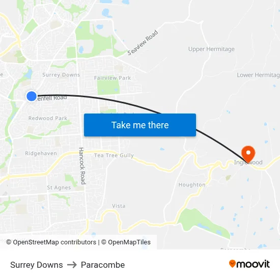 Surrey Downs to Paracombe map