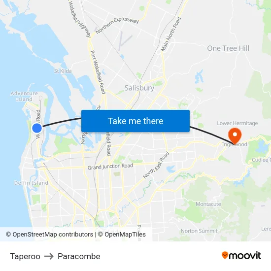 Taperoo to Paracombe map