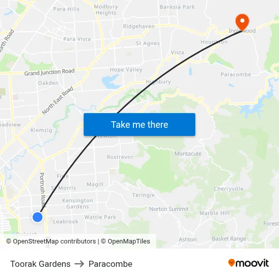 Toorak Gardens to Paracombe map