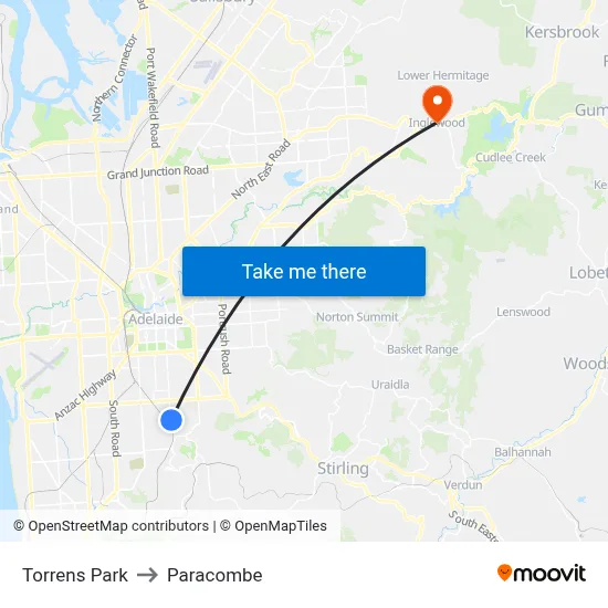 Torrens Park to Paracombe map