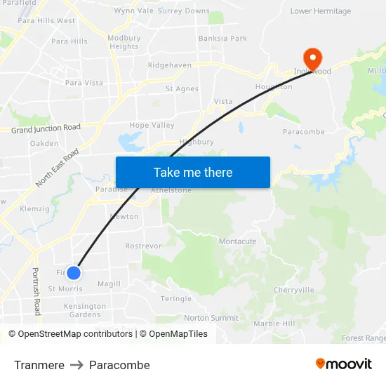 Tranmere to Paracombe map