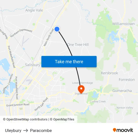 Uleybury to Paracombe map