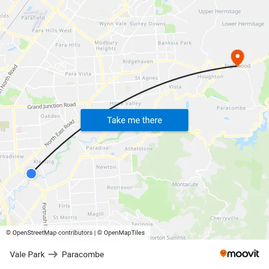 Vale Park to Paracombe map