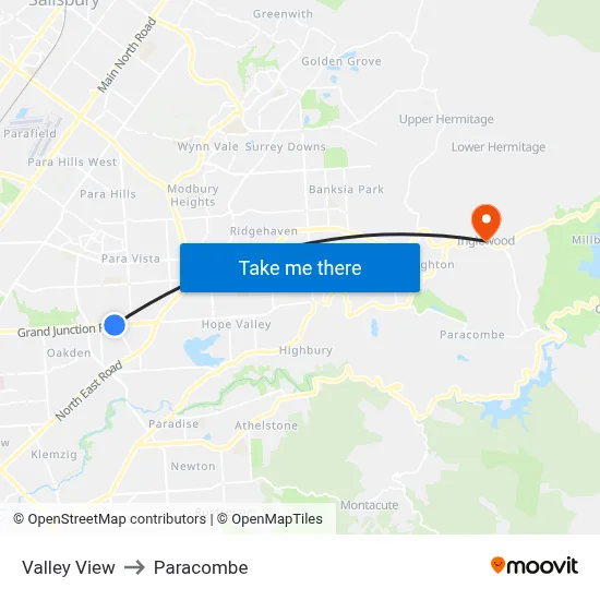Valley View to Paracombe map