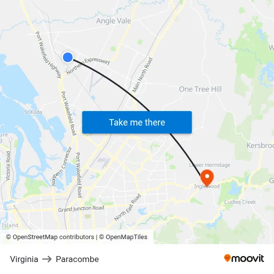 Virginia to Paracombe map