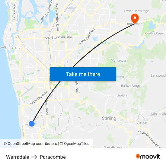 Warradale to Paracombe map