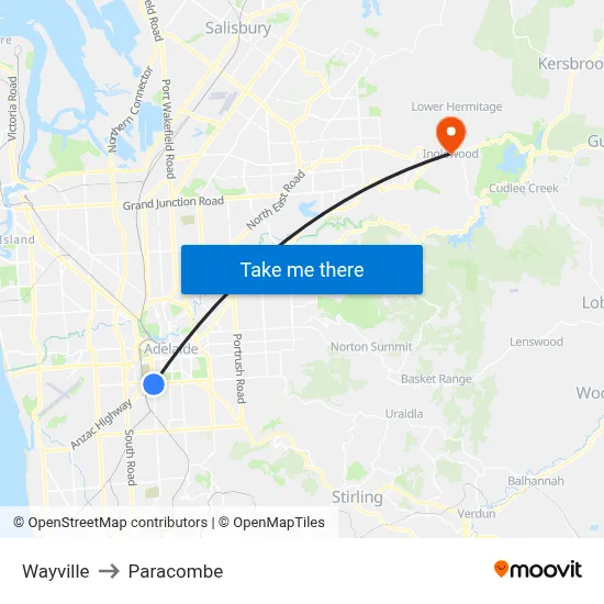 Wayville to Paracombe map