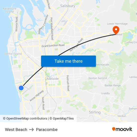 West Beach to Paracombe map