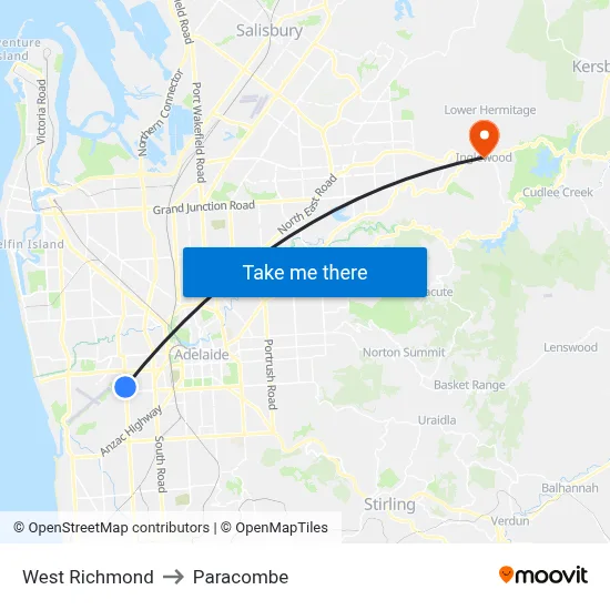 West Richmond to Paracombe map