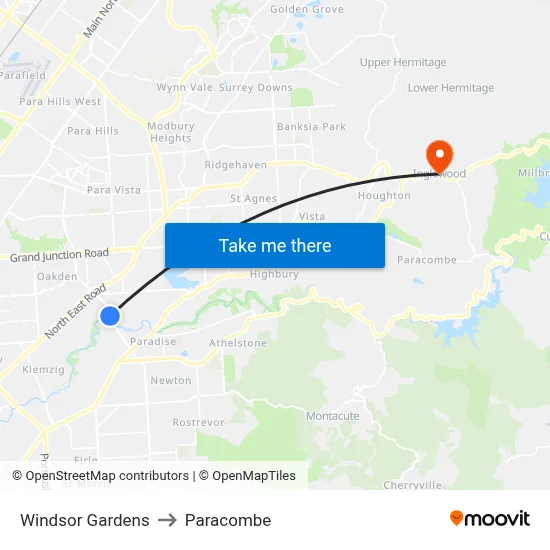 Windsor Gardens to Paracombe map