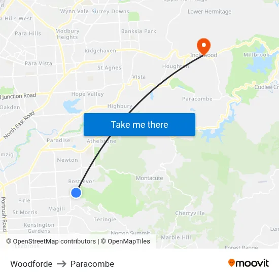 Woodforde to Paracombe map