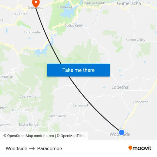 Woodside to Paracombe map
