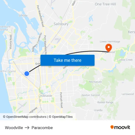Woodville to Paracombe map