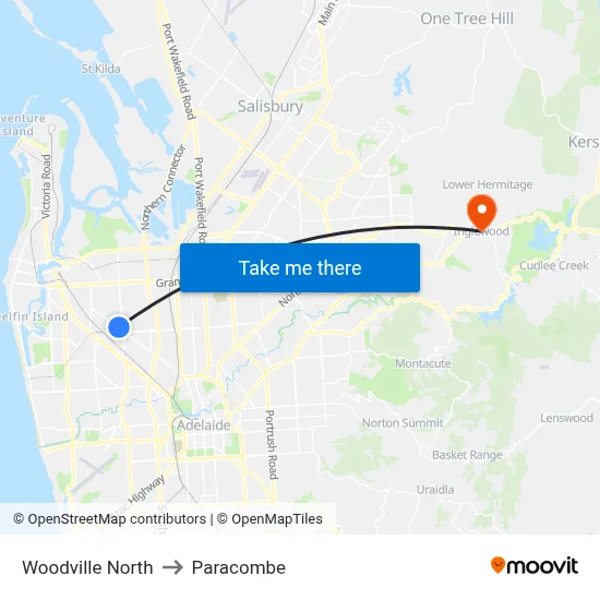 Woodville North to Paracombe map