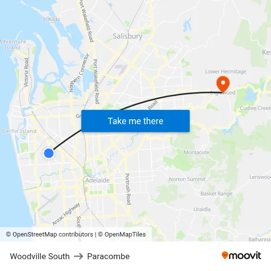 Woodville South to Paracombe map