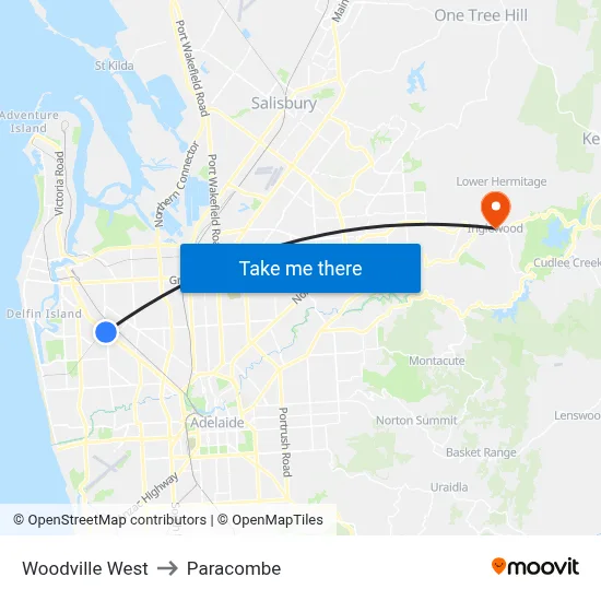 Woodville West to Paracombe map