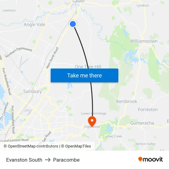 Evanston South to Paracombe map