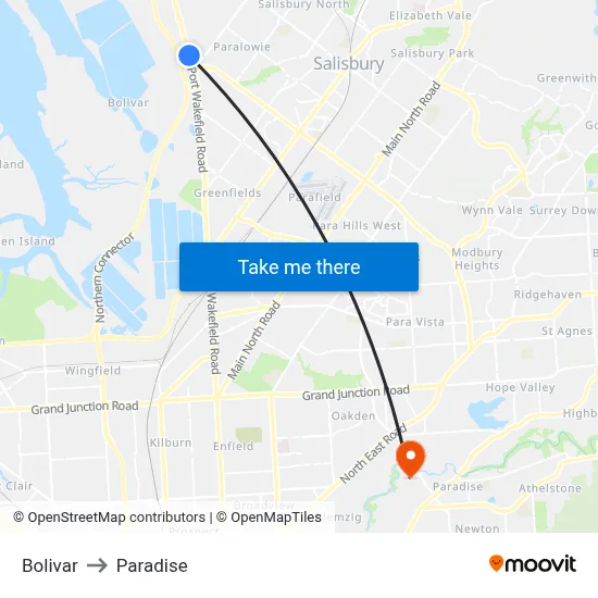 Bolivar to Paradise map