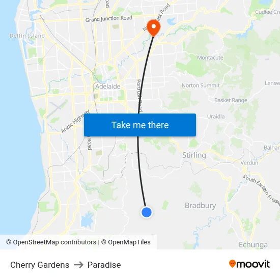 Cherry Gardens to Paradise map