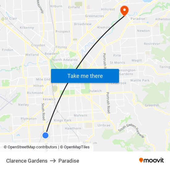 Clarence Gardens to Paradise map
