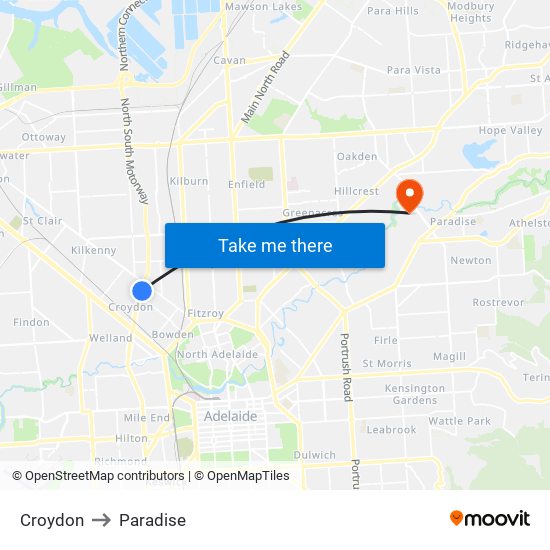 Croydon to Paradise map