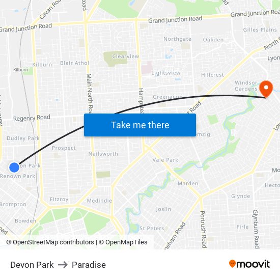 Devon Park to Paradise map