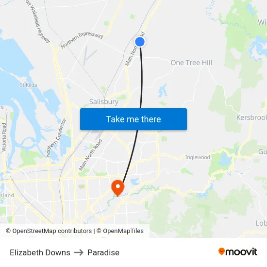 Elizabeth Downs to Paradise map