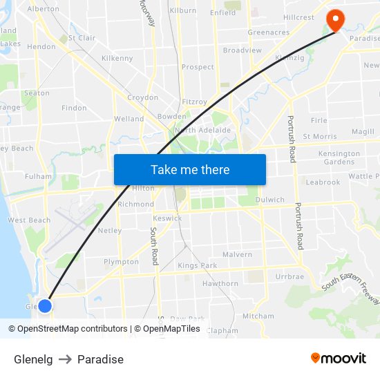 Glenelg to Paradise map