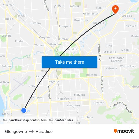 Glengowrie to Paradise map