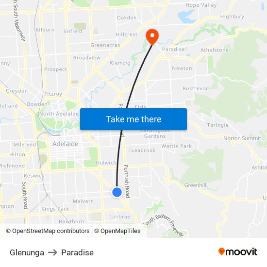 Glenunga to Paradise map