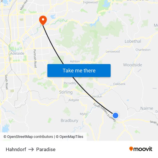 Hahndorf to Paradise map