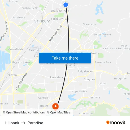 Hillbank to Paradise map