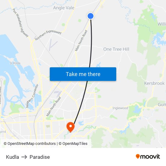 Kudla to Paradise map