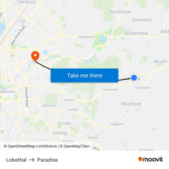 Lobethal to Paradise map