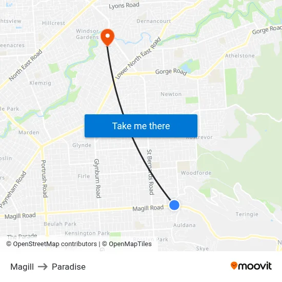 Magill to Paradise map