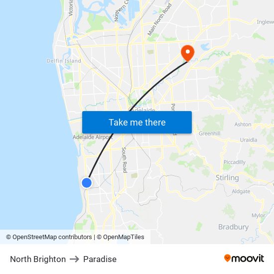 North Brighton to Paradise map