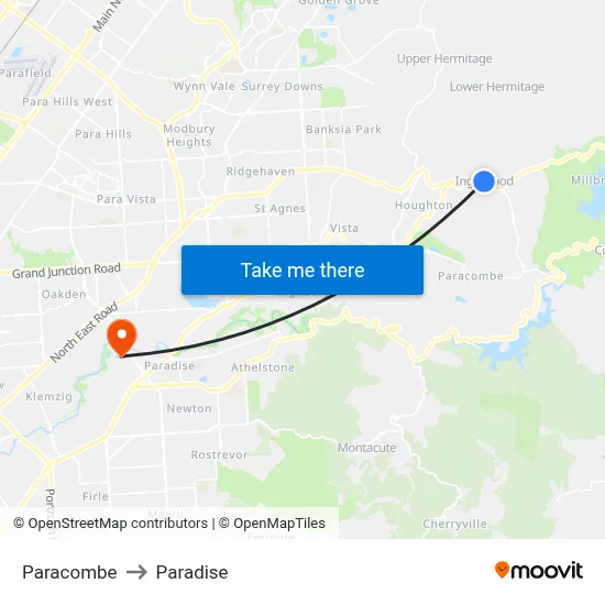 Paracombe to Paradise map