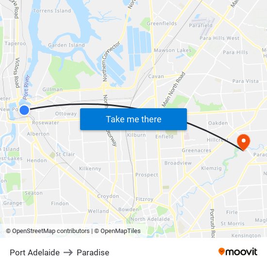 Port Adelaide to Paradise map