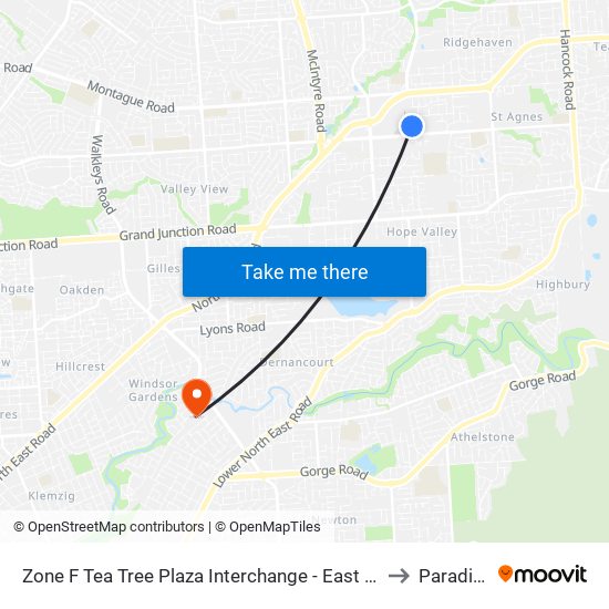 Zone F Tea Tree Plaza Interchange - East side to Paradise map