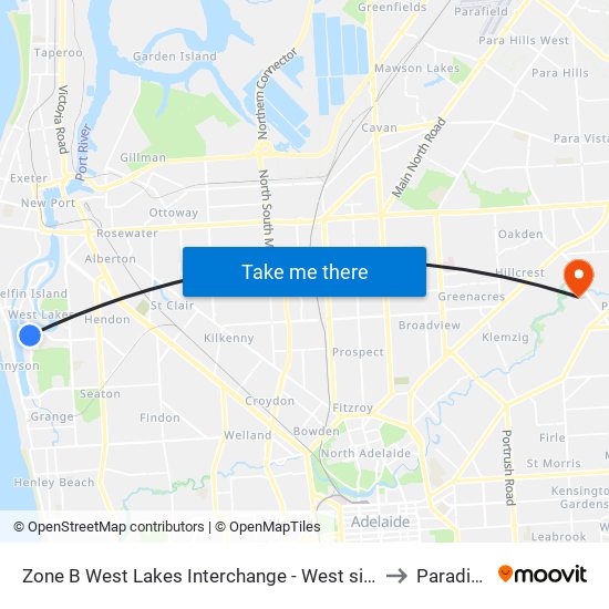 Zone B West Lakes Interchange - West side to Paradise map