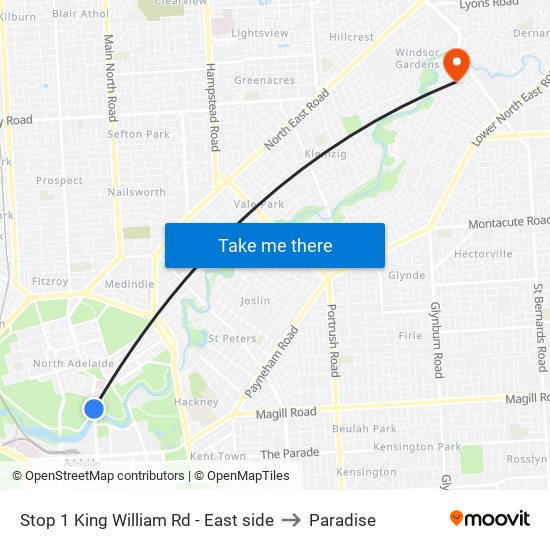 Stop 1 King William Rd - East side to Paradise map