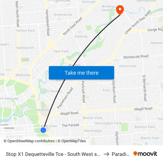 Stop X1 Dequetteville Tce - South West side to Paradise map