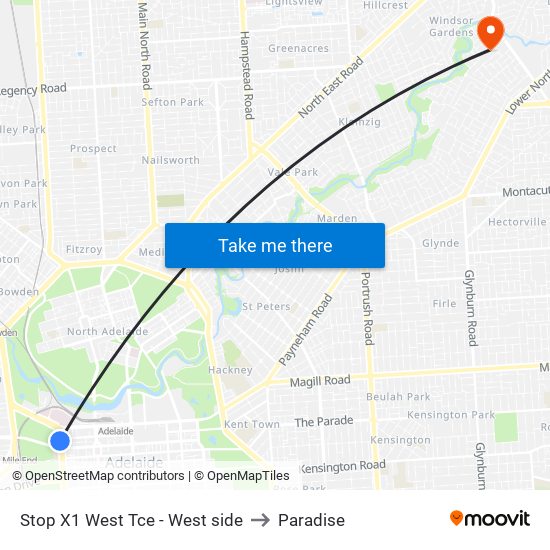 Stop X1 West Tce - West side to Paradise map