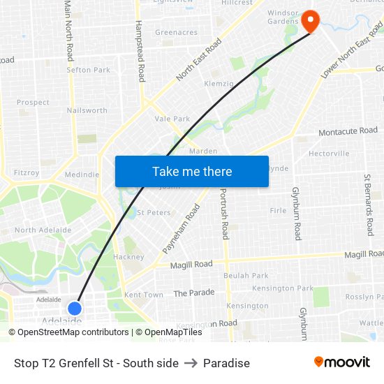 Stop T2 Grenfell St - South side to Paradise map