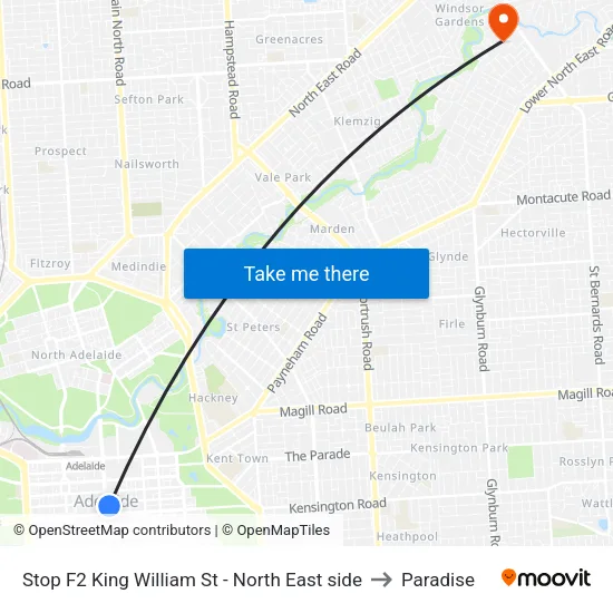 Stop F2 King William St - North East side to Paradise map