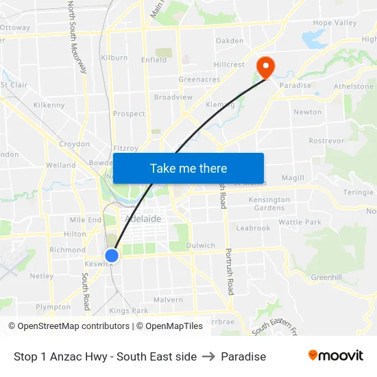 Stop 1 Anzac Hwy - South East side to Paradise map