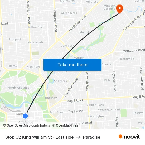 Stop C2 King William St - East side to Paradise map